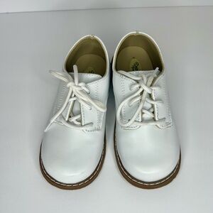 Classic White Kids Dress Shoes with Brown Sole